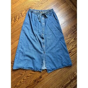 Vintage 90s Sag Harbor Denim Midi Skirt Indie Granola Boho Cottage M Petite